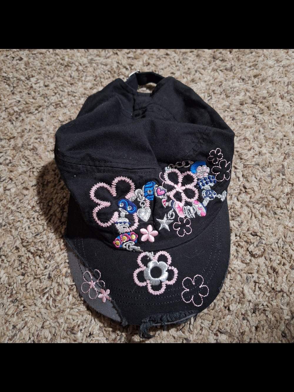 KBethos Original Vintage Distressed Floral Military Cadet Cap Black
